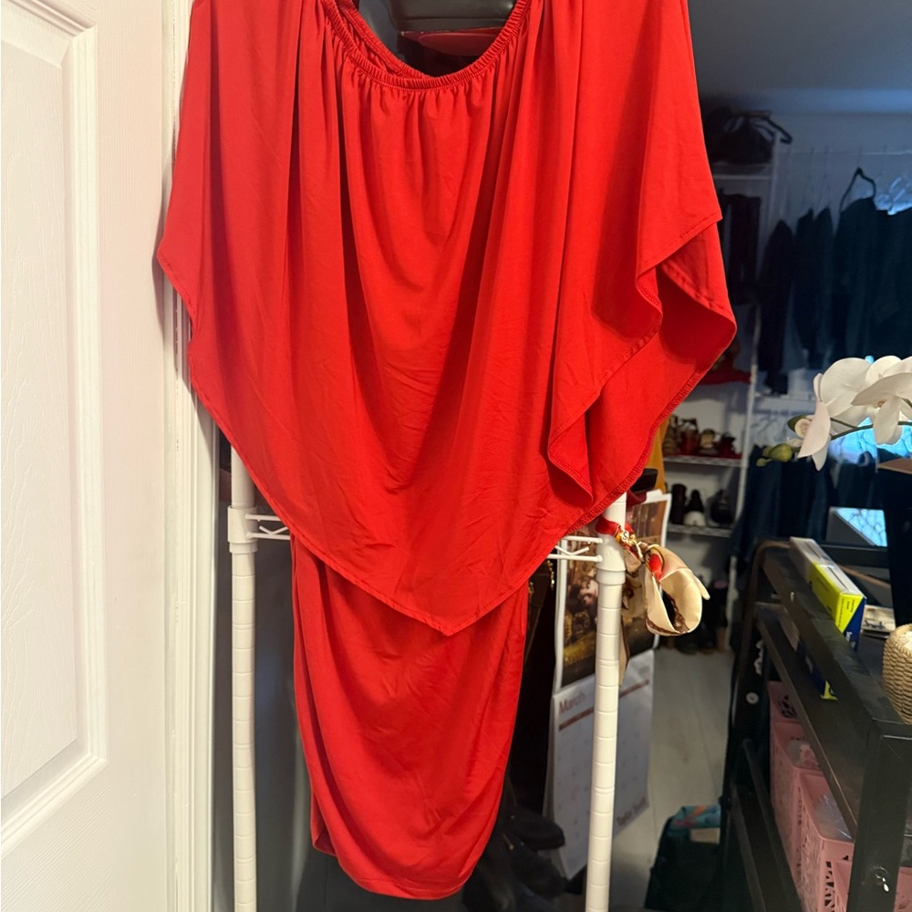 Vibrant Red Draped Dress